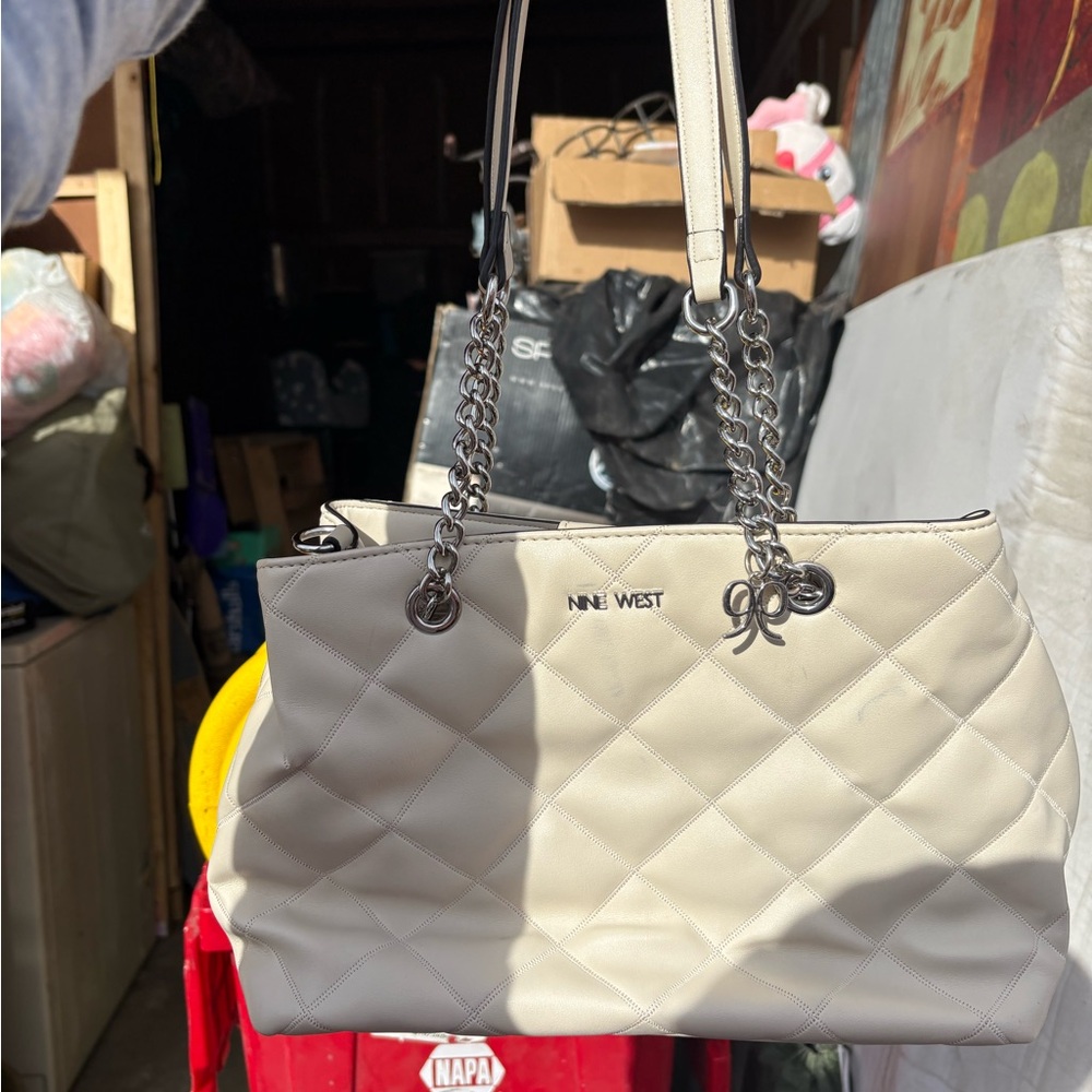 Nine West Cream Quilted Shoulder Bag